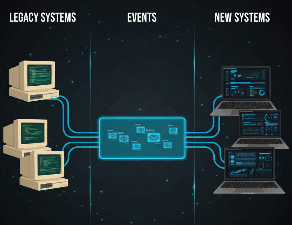 Sistemas legacy comunicandose con nuevos sistemas mediante eventos